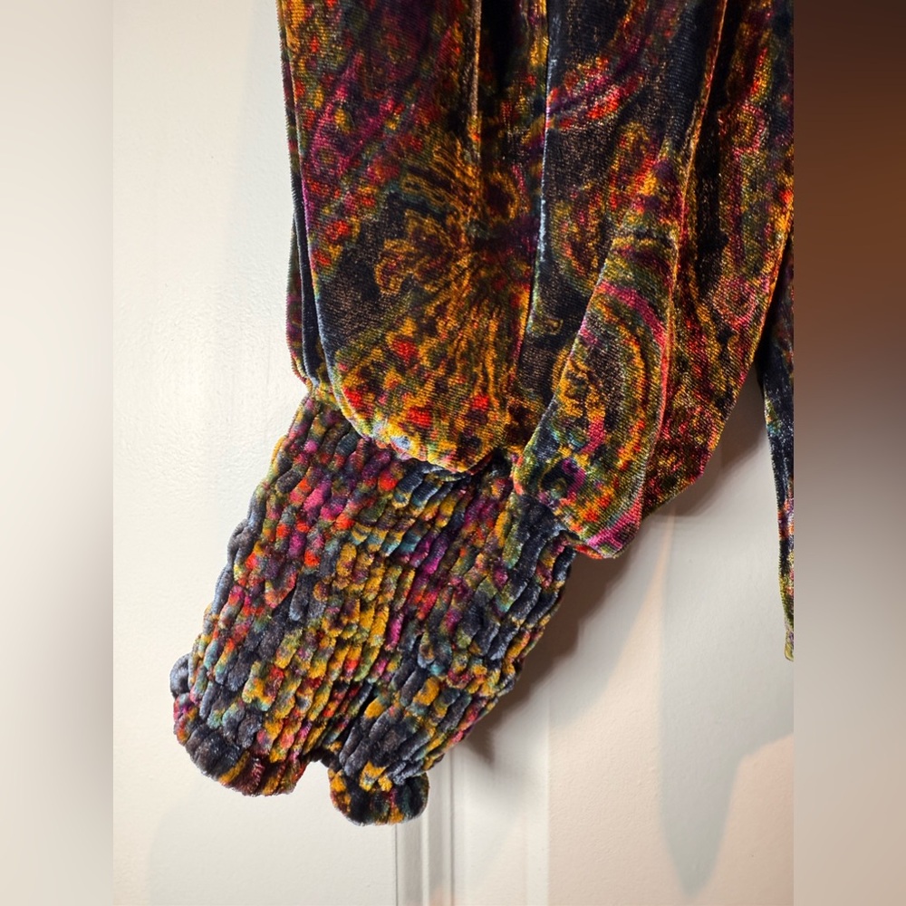 Anthropology Multicolor Velvet Wrap Top - Picture 9 of 16